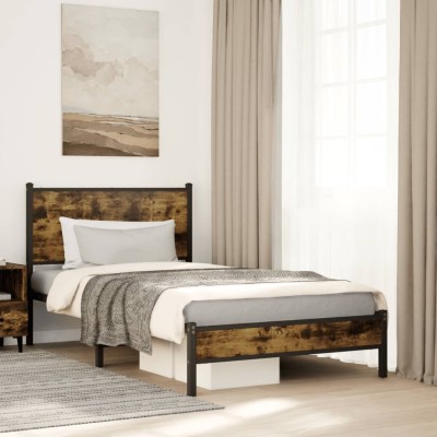 Estructura de cama sin colchón metal roble ahumado 100x190 cm