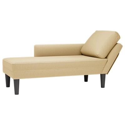 Chaise longue con cojín de tela de pana gris verdoso