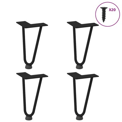 Patas de horquilla para mesa de centro (4 unidades), color negro, 20 cm, acero macizo