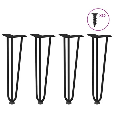 Patas de horquilla para mesa de centro (4 unidades), color negro, 42 cm, acero macizo