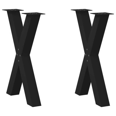Patas para mesa de comedor en forma de X (2 unidades), color negro, 60 x (72-73) cm, acero