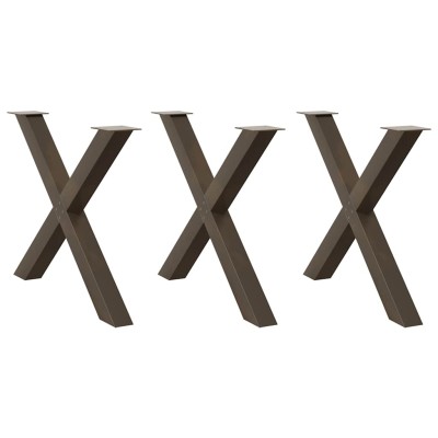 Patas para mesa de comedor en forma de X (3 unidades, acero natural, 90 x 72-73 cm)