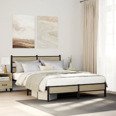 Estructura de cama sin colchón madera roble Sonoma 140x190 cm
