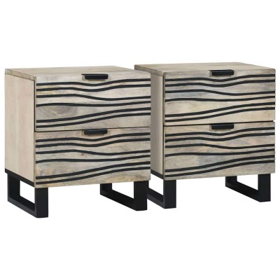 Armario de Noche con cajón 2 pcs Blanco y negro 40 x 33 x 46 cm