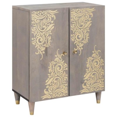 Vitrina Gris y dorado 60 x 33.5 x 75 cm Madera maciza de Mango