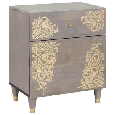 Armario de Noche Gris 50 x 33 x 60 cm madera maciza de mango