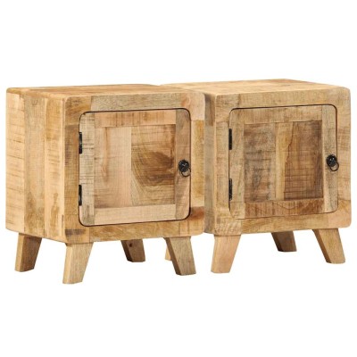 Mesilla de noche 2 uds 40x32x46 cm madera mango rugosa