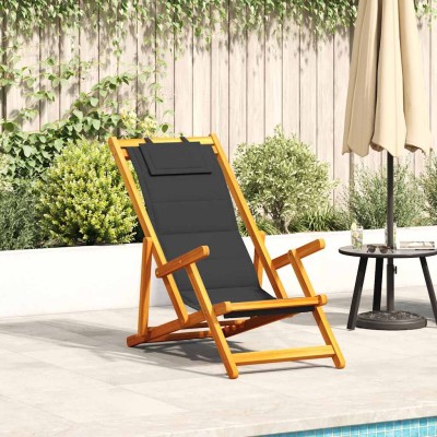 Silla de playa plegable con reposabrazos negra