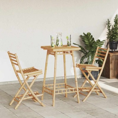 Conjunto de bar para exterior de 3 piezas plegable de bambú