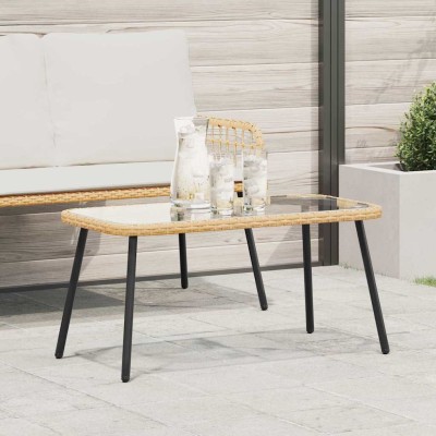 Mesa de Café Marrón y Negro 90 x 45 x 43 cm Poliratán y vidrio