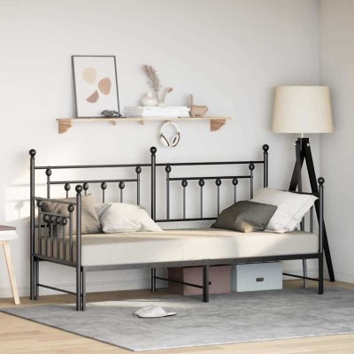 Estructura de cama de día con cabecera Negro 75 x 190 cm Acero