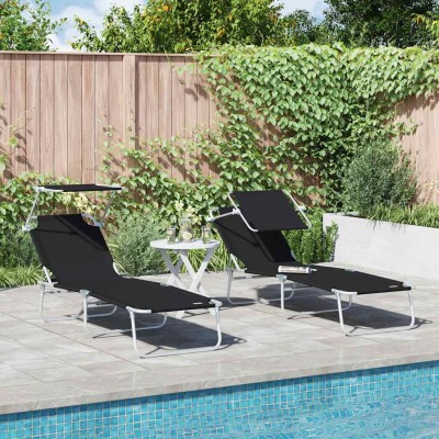 Tumbona 2-persona 2 pcs Negro 58 x 188 x 77 cm tela
