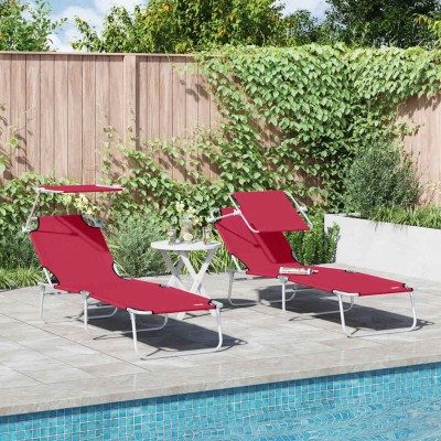 Tumbona 2-persona 2 pcs Rojo 58 x 188 x 77 cm tela