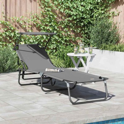 Tumbona plegable con cojín 1-persona Gris 56 x 190 x 81cm tela