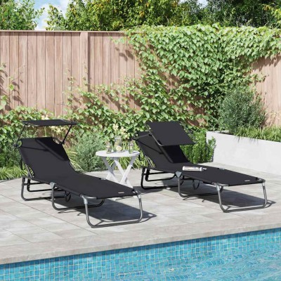 Tumbona plegable con cojín 2 pcs Negro 56 x 190 x 81cm tela