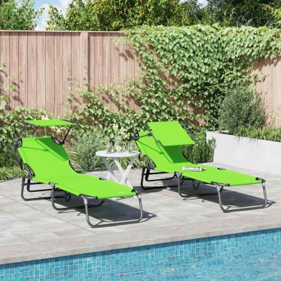 Tumbona plegable con cojín 2 pcs Verde 56 x 190 x 81cm tela