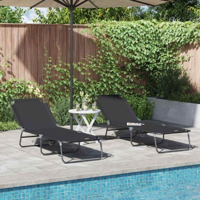 Tumbona plegable 2-persona 2 pcs Negro 56 x 189 x 87cm tela