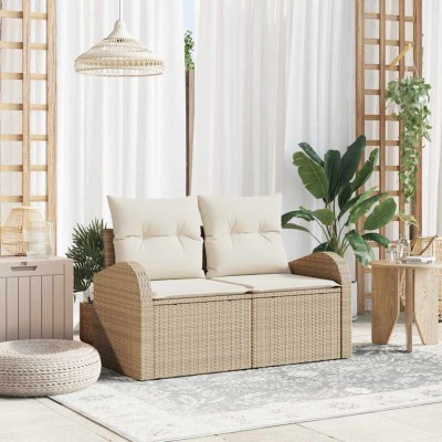 Sofá de jardín con cojín Beige 124 x 62 x 69cm ratán sintético
