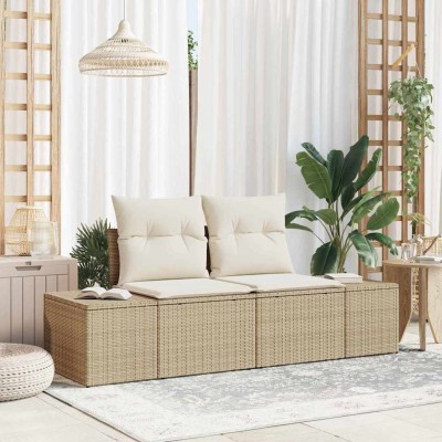 Sofá de jardín con cojín Beige 123 x 62 x 69cm ratán sintético