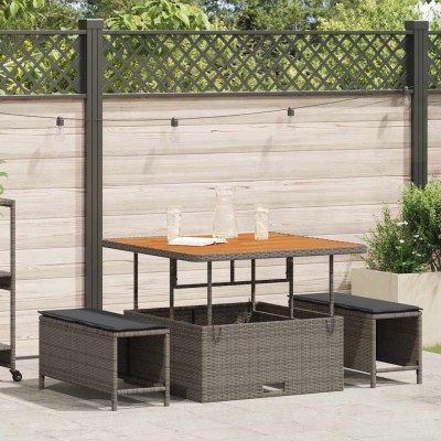 Conjunto de Comedor de Jardín 3 pcs Gris Poliratán