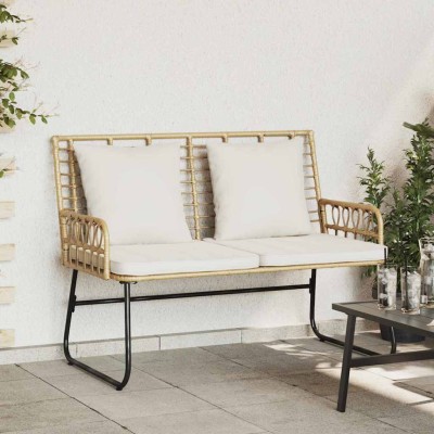 Banco de jardín Marrón Negro Crema Ratan poliéster y acero