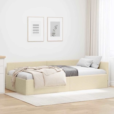 Estructura de cama en esquina con cabecera Crema 80 x 200 cm