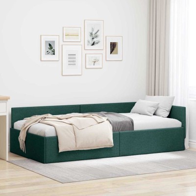 Estructura de cama en esquina Manual Verde oscuro 90 x 190 cm