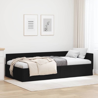 Estructura de cama en esquina con cabecera Negro 90 x 200 cm