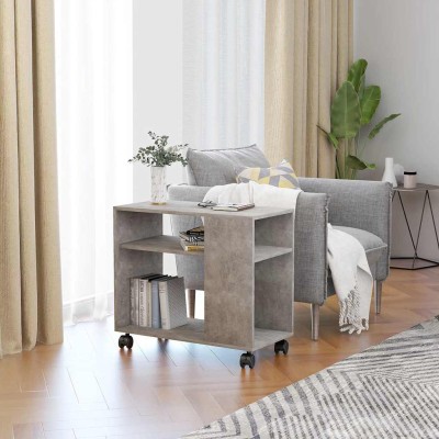 Mesa auxiliar de madera contrachapada gris hormigón 70x35x55 cm