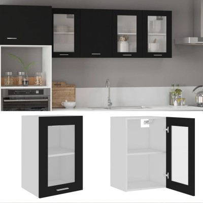 Vitrina colgante de madera maciza "Lyon", color negro, 40 x 31 x 60 cm