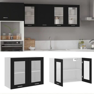 Vitrina colgante "Lyon" de, color negro, 80 x 31 x 60 cm, madera de ingeniería