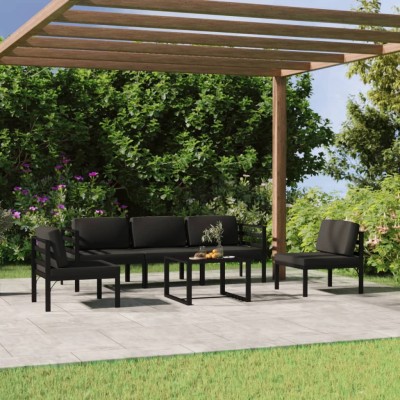 Set muebles de jardín 6 pzas y cojines aluminio gris antracita